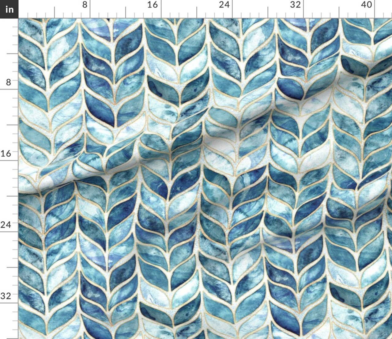 Various Fabrics by the Yard or Fat Quarter Watercolor Mosaic Faux Gold Moroccan Tiles Whale Tail Blue Calm Serene Ocean Coastal Custom Printed Fabric by Spoonflower